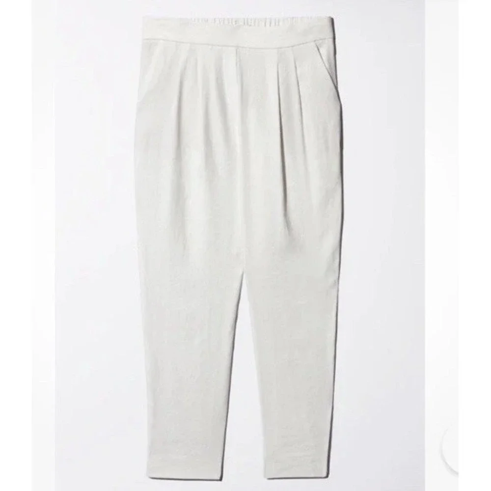 BABATON Size 8 White Cohen Linen Blend Crop Pleated Front & Elastic Pants NWOT